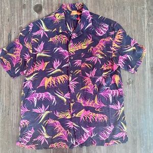George Blue and Pink Print Beach Casual Button Down Shirt Size Medium